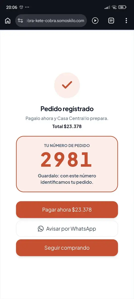 KILO app — pedido